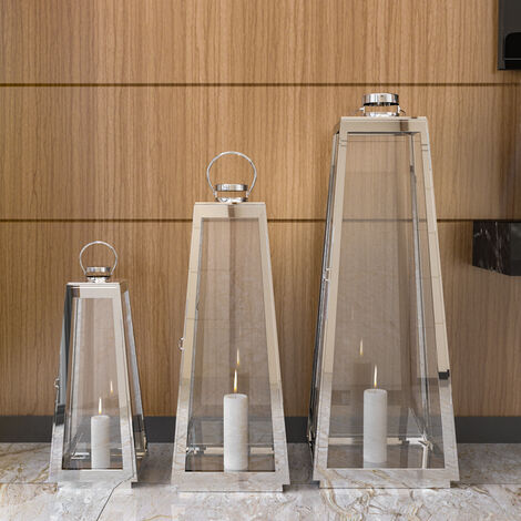 main image of "Candle Holder Floor Stainless Steel Lantern"