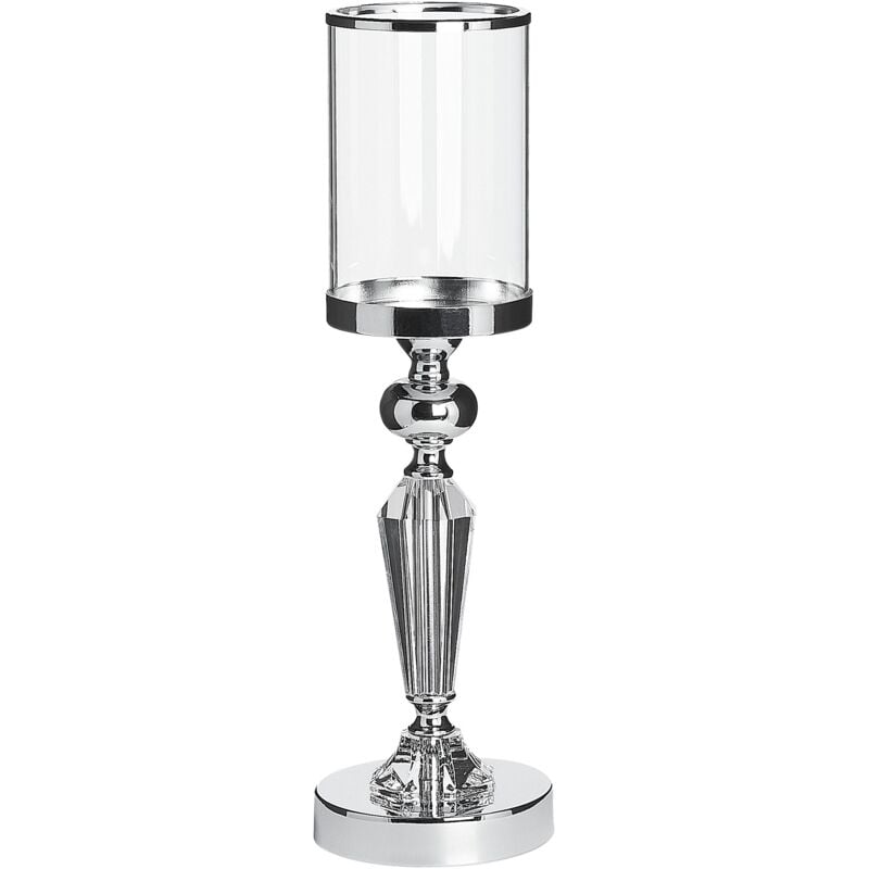 Beliani - Traditional Elegant Glam Candle Holder Glass Silver Leg Faux Diamond Bonao