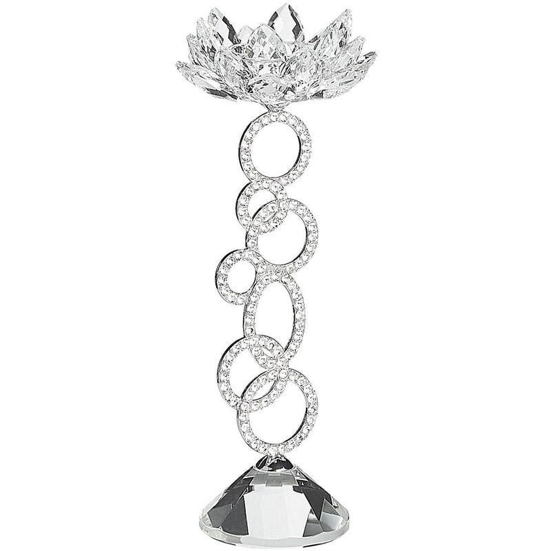 Elegant Glam Flower Candle Holder Glass Faux Diamonds Crystal Silver Leg Oviedo