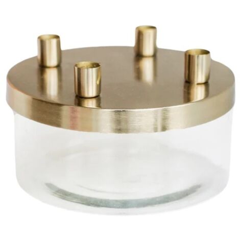 Candle Holder with Bowl - Metal/Glass - L20 x W20 x H9.5 cm - Gold