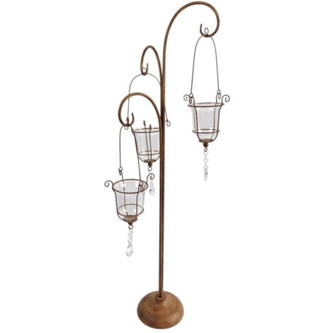 Candle Holder with Glass - Metal - L23 x W23 x H89 cm - Rusty