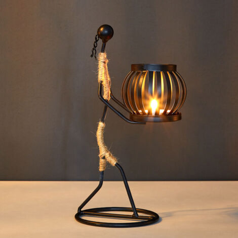 Candle Holder Wrought Iron Unique Shape Hemp Rope Artistic Candelabrum For Bar Decoration Dining Room Table H Type