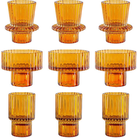 Candlestick Set Amber Glass European Minimalist Style 9-piece For Romantic Dining Table and Home Decor
