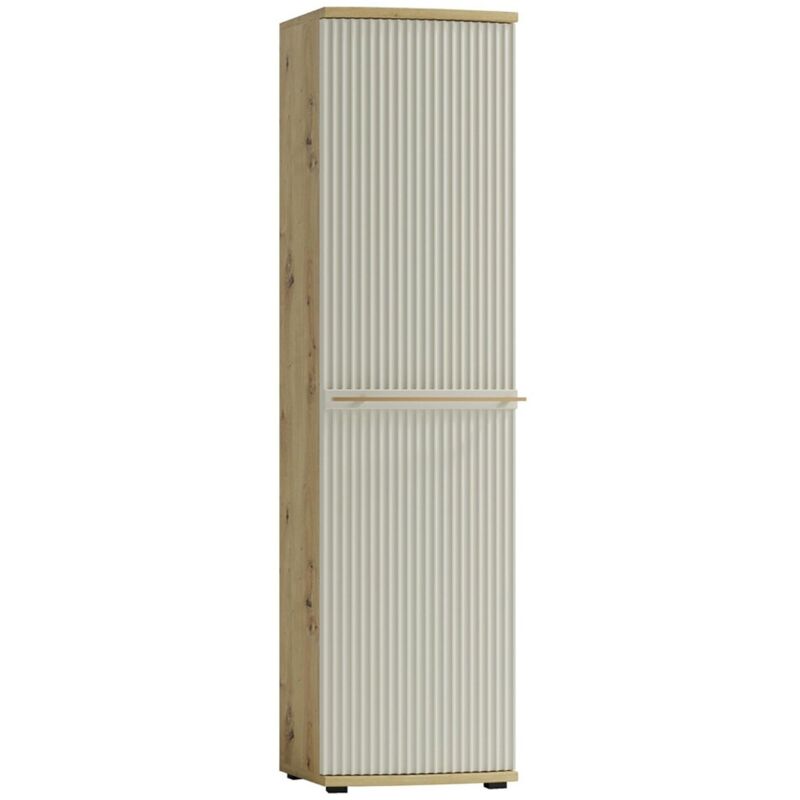 CANDY Armoire 1 porte 7 étages 49x199 cm courbée à relief en bois design épuré Blanc cassé