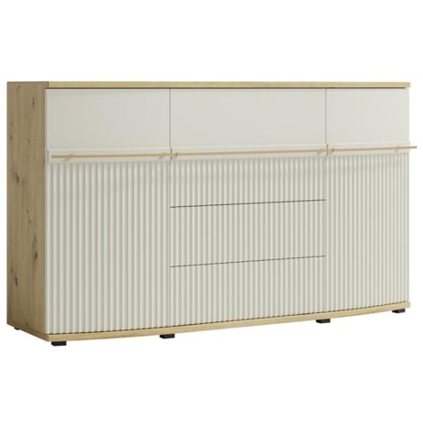 CANDY Buffet 2 portes 4 tiroirs 175x101 cm courbé à relief en bois design moderne épuré Blanc cassé