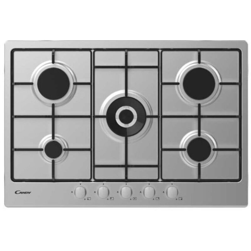 Table de cuisson à gaz encastrable en acier inoxydable Candy CEL7P4WX 5 brûleurs