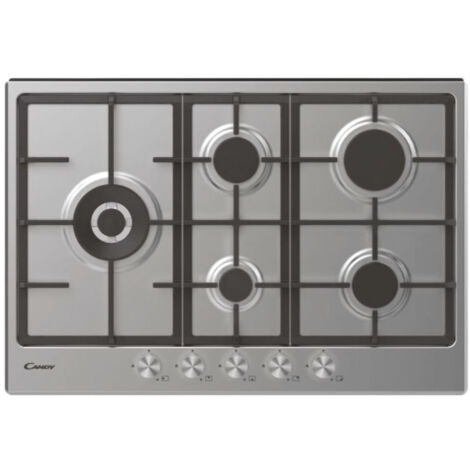 Candy CHG7WLWPX Piano Cottura a Gas 5 Zone Griglie in Ghisa 75 cm Acciaio Inox