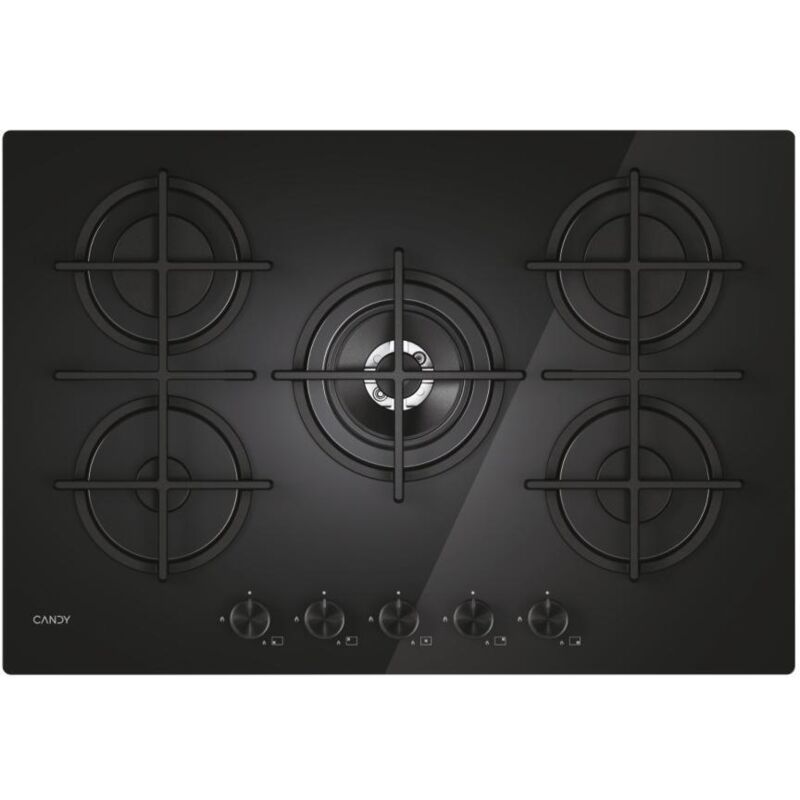 Candy – Plaque de cuisson gaz 75 cm – 5 brûleurs – Commande avant – Compatible hOn – Pour cuisson professionnelle - CVG74WTB Candy – Plaque de cuisson gaz 75 cm – 5 brûleurs – Commande avant – Compatible hOn – Pour cuisson professionnelle - CVG74WTB