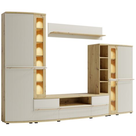 CANDY Ensemble de meubles de salon Vitrine Armoire Bibliothèque Meuble TV Étagère design moderne épuré Blanc cassé