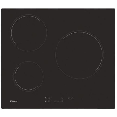 Candy – Plaque vitrocéramique 3 foyers 5500W – Surface facile à nettoyer – Dimensions 59 x 52 cm – Finition bords droits - CH63CT