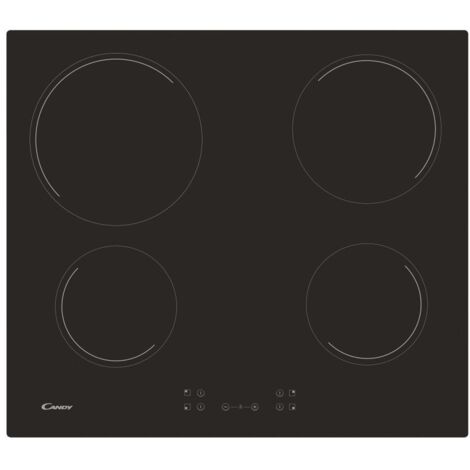 Candy – Plaque vitrocéramique 60cm 4 foyers 6500W – Commandes tactiles – Design noir moderne – Encastrable pour cuisine - CH64CCB