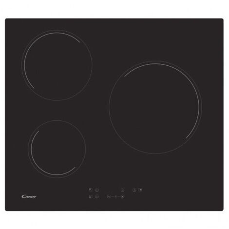 Candy – Plaque vitrocéramique 60cm 3 foyers 5500W noir – Contrôle tactile – Minuteur – CH63CT