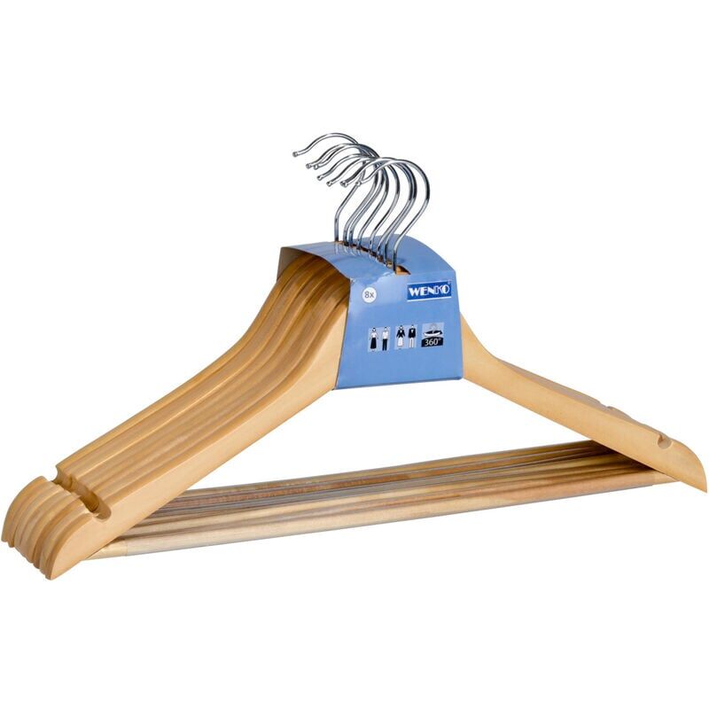 Ulisem - Cintres Bois Eco, Lot de 24 cintres avec encoche jupe et barre pantalon, crochet rotatif, Bois, L45 cm, Marron