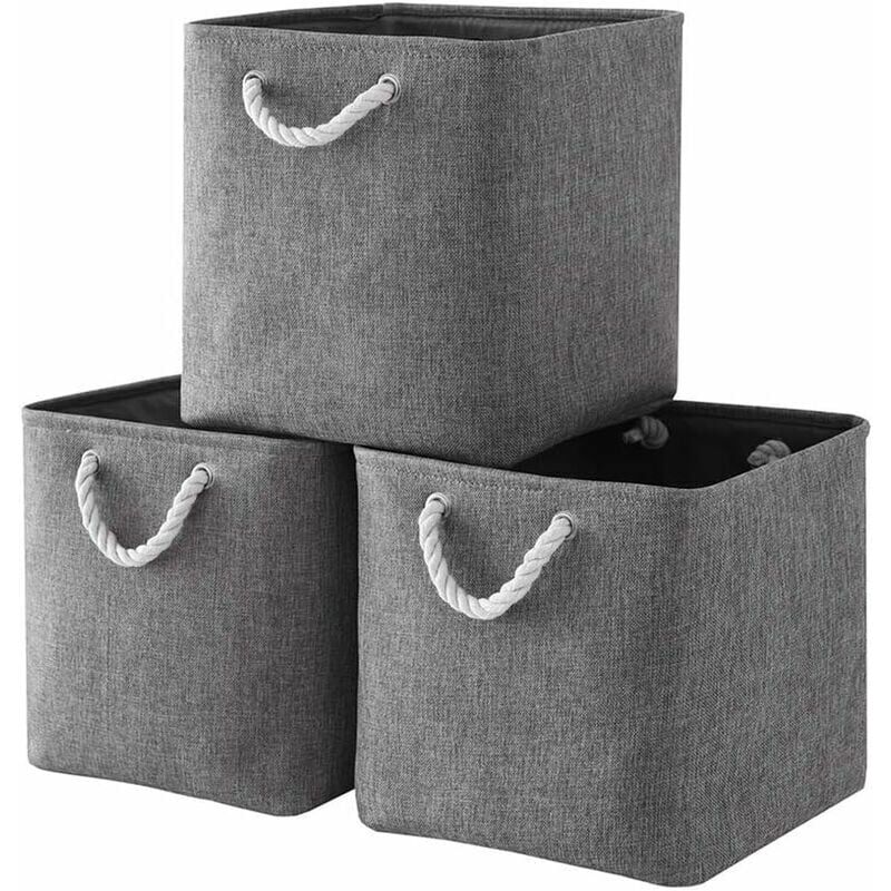 Cube de Rangement Tissu, Panier Cube de Rangement, Boite de Rangement Pliable pour Jouets, Vêtement 25 x 25 x 25 cm (Lot de 3, Gris ) - Ulisem