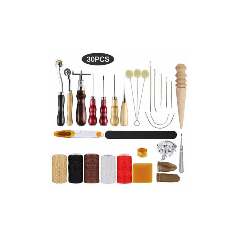 Ensemble De 30 Pcs Outils De Maroquinerie, Pour Chaussures En Cuir, Sacs, Ceintures, Couture De Cuir, Marquage, Traitement, Couture Et Encochage