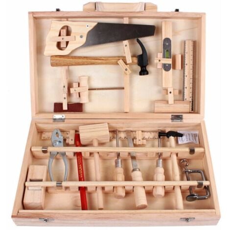 Candyse Ensemble D'Outils Pour Enfants Boite A Outils D'Entretien Menuisier Outils Reels Demontage Et Assemblage Boite A Bois Multifonctionnelle 16 Pieces-DPZO