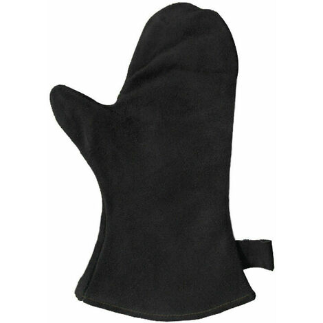 Candyse Gant pour cheminée avec Isolation Thermique, Gant en Cuir pour Four, Gant de Protection Ignifuge, Gant pour Barbecue, Gant en Cuir résistant à la Chaleur, Noir