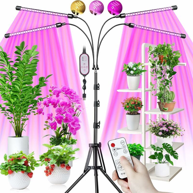 Lampe de Plante, Lampe de Croissance avec Trépied, 80 LEDs Plant Lampe Horticole Croissance Floraison 4 Têtes Lampe Croissance Spectre Complet, avec