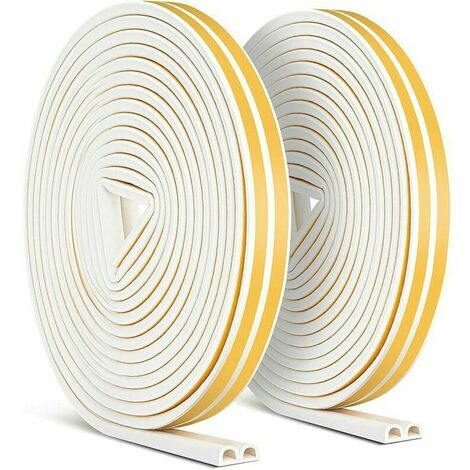 Candyse Lot de 2 rubans d'étanchéité de 20 m, joint de porte anti-collision auto-adhésif Miciler, joint de porte et fenêtre DProfi pour protection contre les intempéries/isolation phonique 9 mm x 6 mm