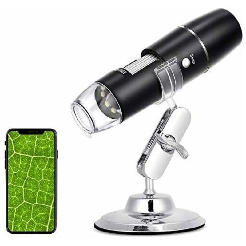 Ulisem - Microscope Numérique, WiFi Endoscope 50X-1000X, Support en Métal, Compatible avec Smartphones ou Tablettes Android et iOS