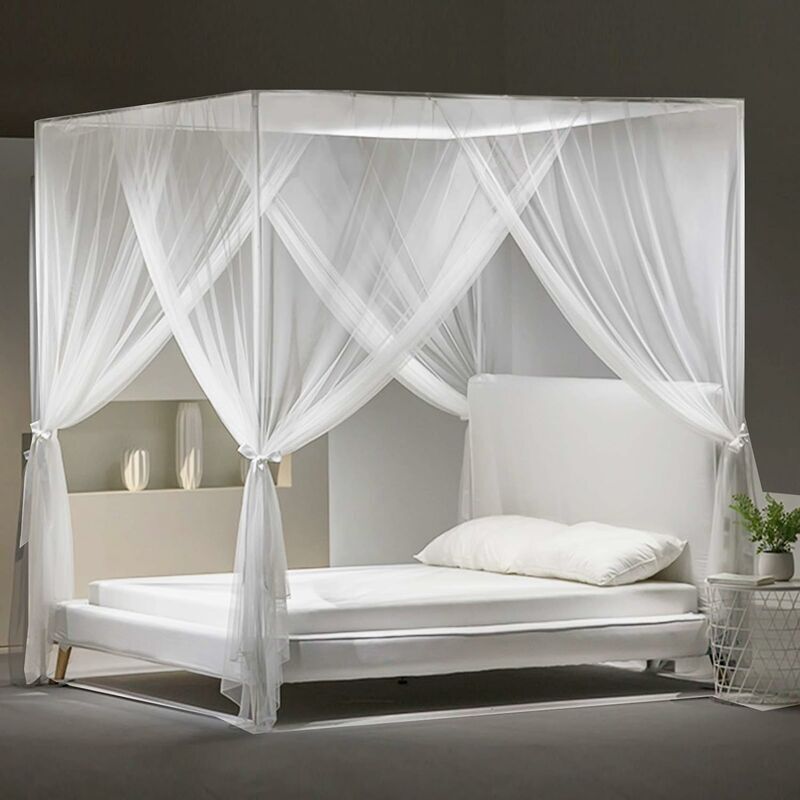 Moustiquaire de Lit Double szhtfx Grand Moustiquaire Carré Lits Simples 4 Portes pour Anti-Insectes Universelle Voilage Baldaquin IntéRieur et