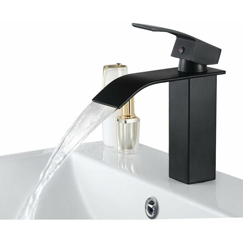 Ulisem - noir Robinet de Lavabo en Cascade Mitigeur en Laiton pour Salle de Bain Design Moderne