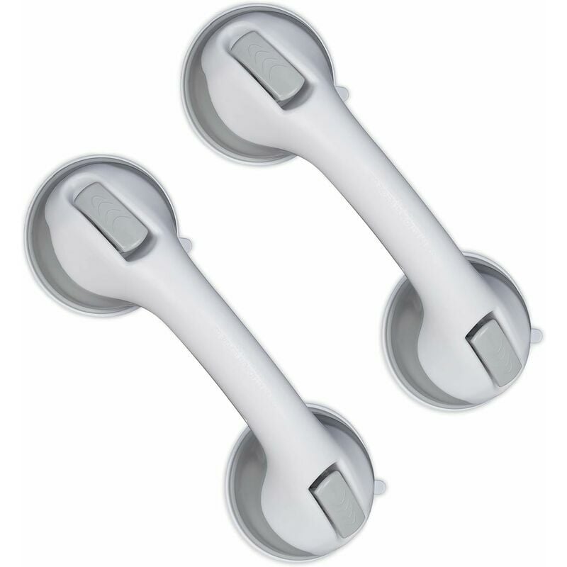 Ulisem - Poignée Ventouse, Lot de 2, Barre d'Appui Douche & Baignoire, 25 kg, pour Personnes âgées, Mur, en Blanc/Gris