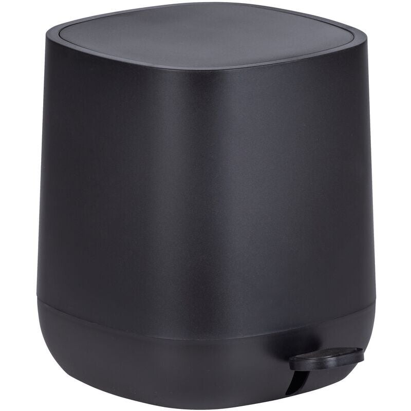 Poubelle à pédale design Davos avec frein de chute easy close, Petite poubelle salle de bain 5L, Plastique, 23,5x26x27,5 x cm, noir - Ulisem