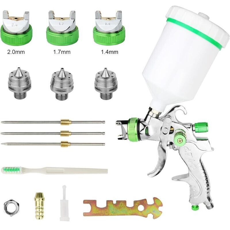 Ulisem - hvlp Professionnel Pistolet à Peinture 600cc avec 3 Buses 1,4mm 1,7mm 2,0mm, Pistolet pulvérisateur d'air à Alimentation par gravité hvlp
