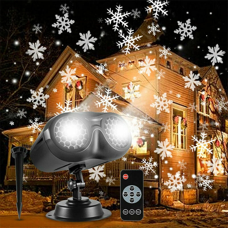 Projecteur Noel Exterieur,Snowfall Lampe de Projection,LED Neige Flocon Lumière Decoration Noel Interieur avec Telecommande Etanche pour Noël