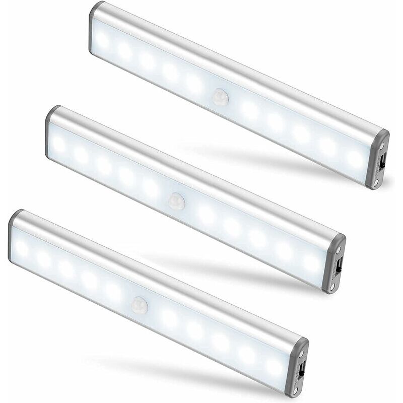 Ulisem - triom Lot de 3 Lampes 10 led, Sans Fil, Rechargeable par usb, Aimanté, Détecteur de Mouvement, 2 Modes d'Éclairage, Portable. Lumière de