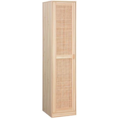 Cane and wood effect wardrobe, 1 door, 5 shelves H180cm