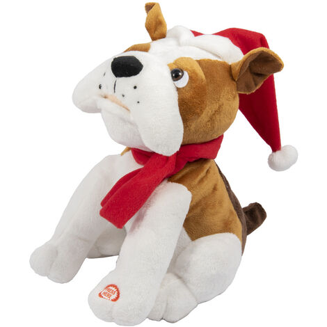 Cane natalizio bulldog con cappello e sciarpa babbo natale movimento musica decorazioni addobbi idea regalo bambini
