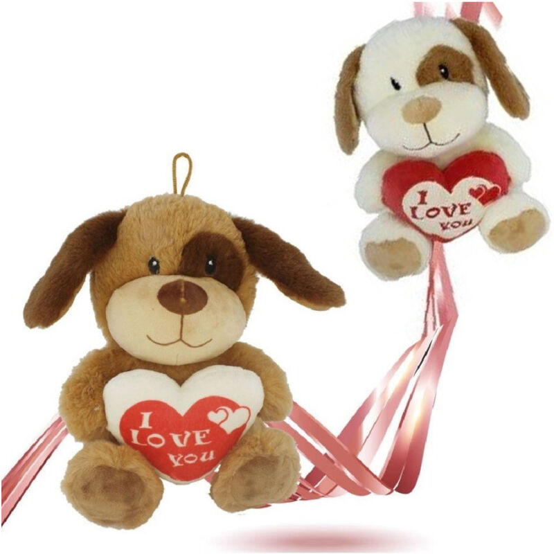 Trade Shop Traesio - Trade Shop - plüschhund mit herzaufschrift 'i love you' 22CM mit schlüsselband valentine 93697 -
