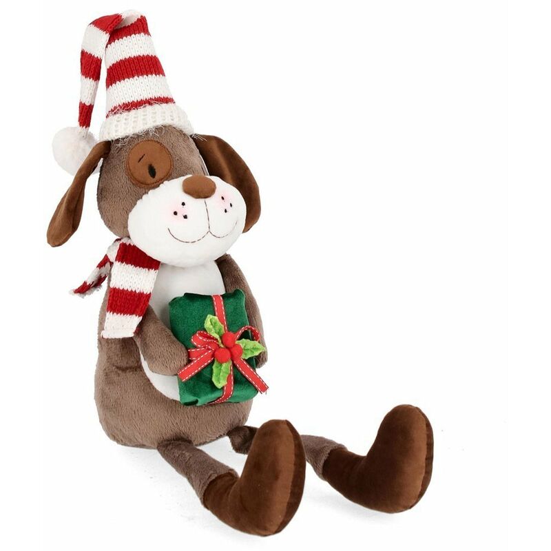 Image of Magiedinatale - Cane peluche natalizio Camillo con cappello decorazione per interno -Con regalo