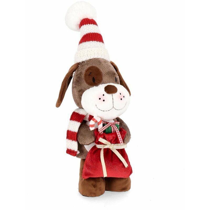 Image of Magiedinatale - Cane peluche natalizio Camillo con cappello decorazione per interno -Con sacco