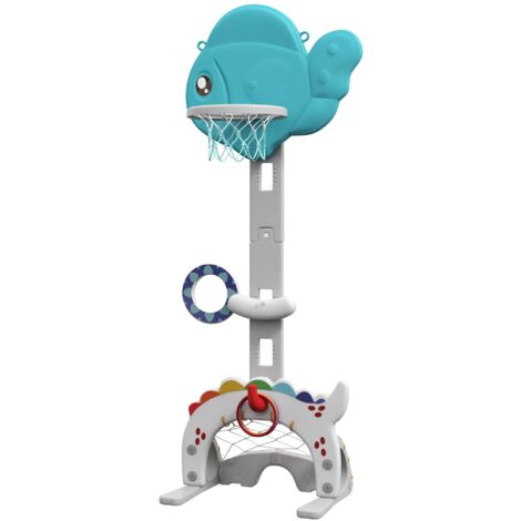 Canestro Basket per Bambini Regolabile 5 in 1 Porta da Calcio e Golf Azzurro
