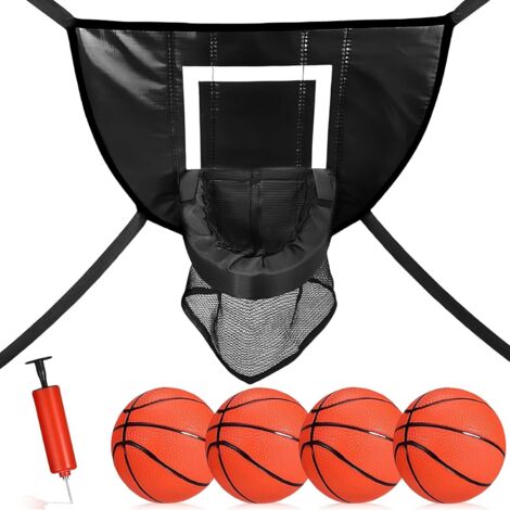 Canestro da basket per trampolino: bordo a strappo per tuffi dal trampolino, mini canestro da basket per esterni con 4 mini palloni da basket e pompa, canestro da basket universale per bambini e
