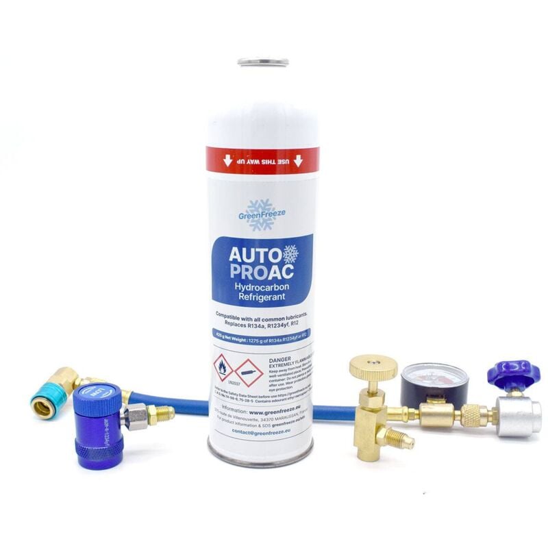 Canette Greenfreeze autoproac , avec flexible et raccords R12,r134a et 1234yf
