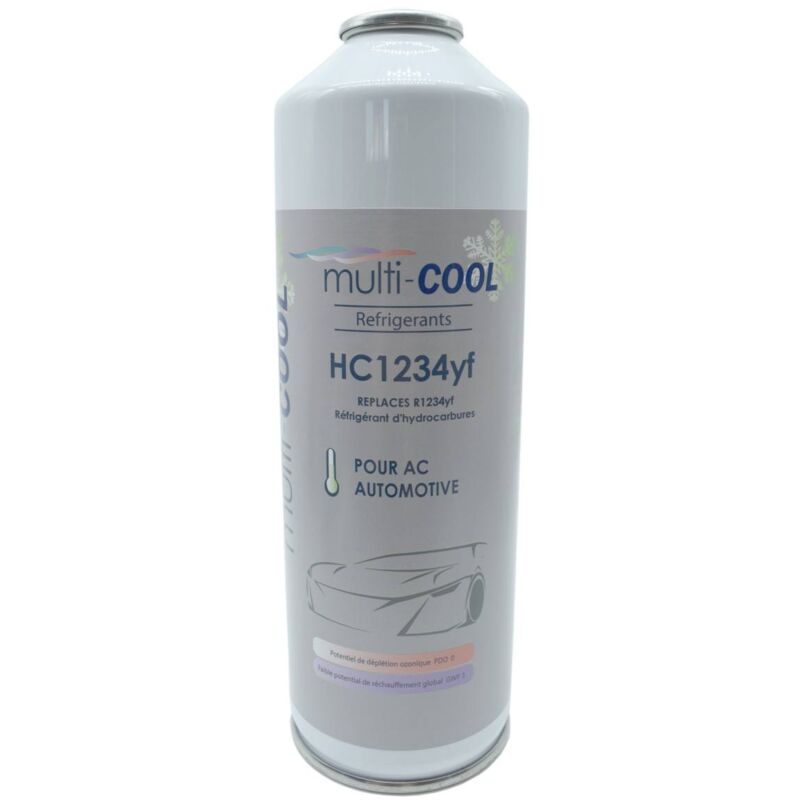 Canette réfrigérant MULTICOOL HC1234yf , remplace le 1234yf - 200 grs, avec filetage 1/2 ACME
