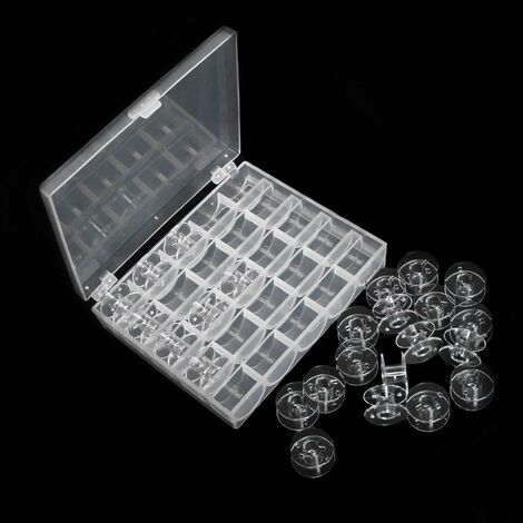 Canettes de machine à coudre avec boîte de rangement, transparentes, 25 pièces
