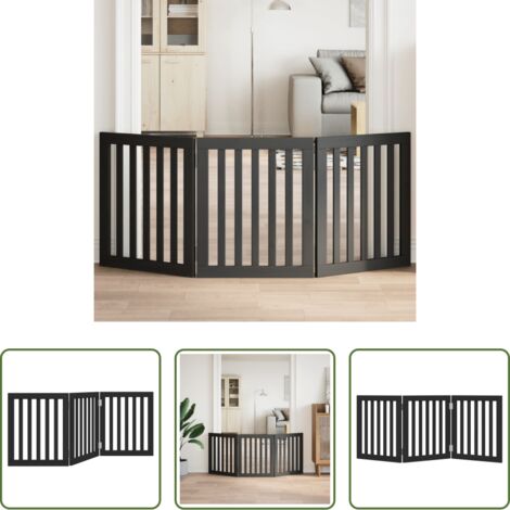 Cani -  Cancello per Cani Pieghevole 3 Pannelli Nero 150cm Legno Pioppo