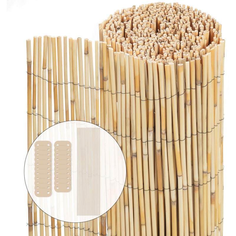 Canisse en roseau renforcée Brise vue naturel avec attaches de fixation 160x600cm