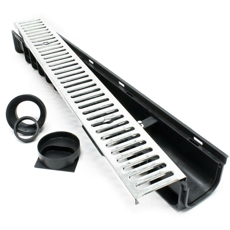 Helloshop26 - Caniveau 1 m grille recouvrement 1,5t fonte drainage eaux usées évacuat