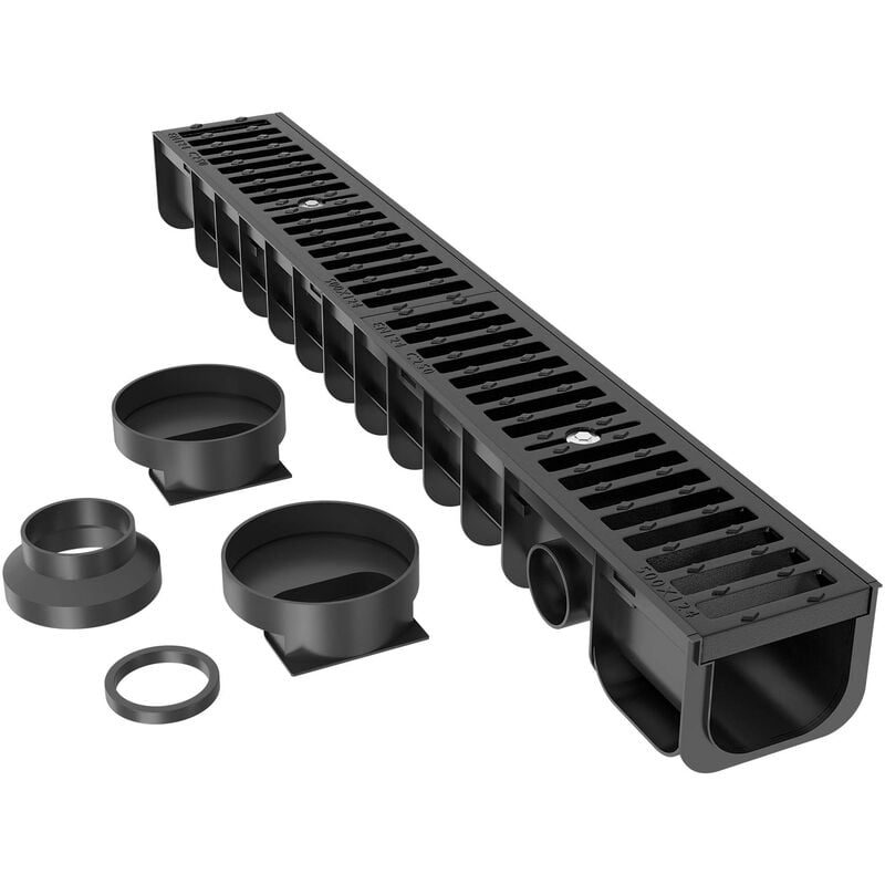 Wiltec - Caniveau – 1000 x 140 x 115 mm – Capacité de charge 25 t – avec Grille de recouvrement en fonte – Drainage Eaux usées Rigole Évacuation