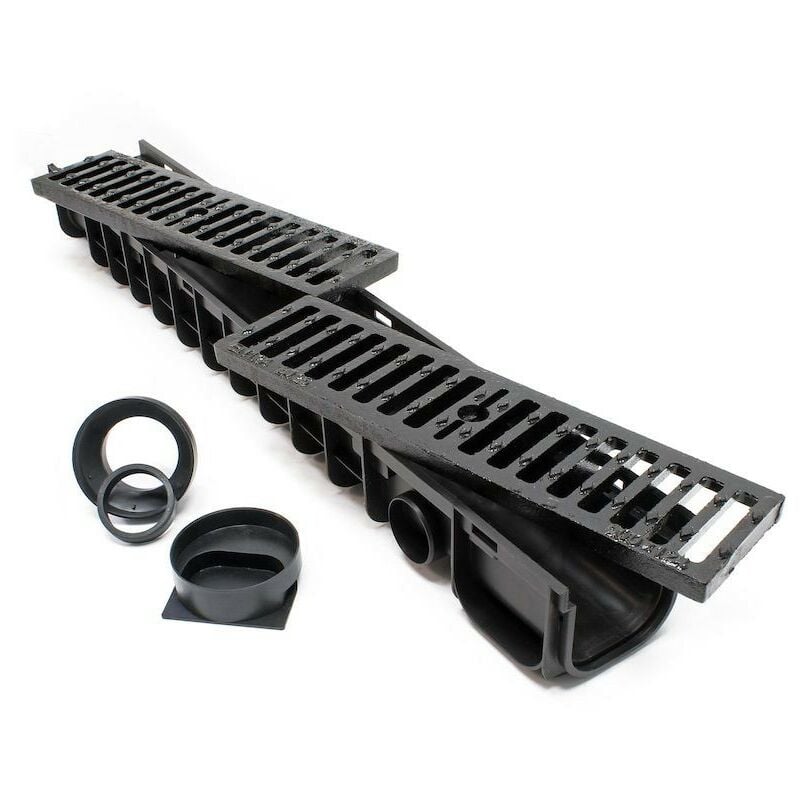 Le Poisson Qui Jardine - Caniveau 1 mètre avec grille de protection fonte max. 25 tonnes - Noir