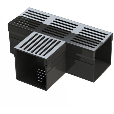 Caniveau BIG Grille aluminium NOIR - AquaDrain - 100/100 - LINE ECO - Pièce en T