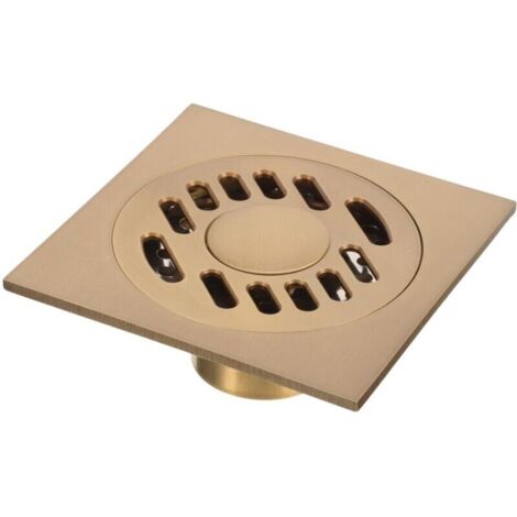 Caniveau de douche carré avec couvercle amovible – 10 x 10 cm, finition laiton, pour cuisine, salle de bain et buanderie