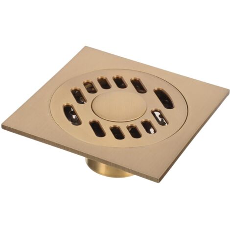 Caniveau de douche carré avec couvercle amovible pour cuisine, salle de bain, buanderie, 10 x 10 cm (couleur : laiton)