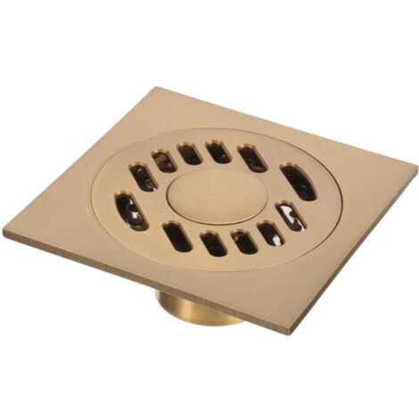 Caniveau de douche carré avec couvercle amovible pour cuisine, salle de bain, buanderie, 10 x 10 cm (couleur : laiton)